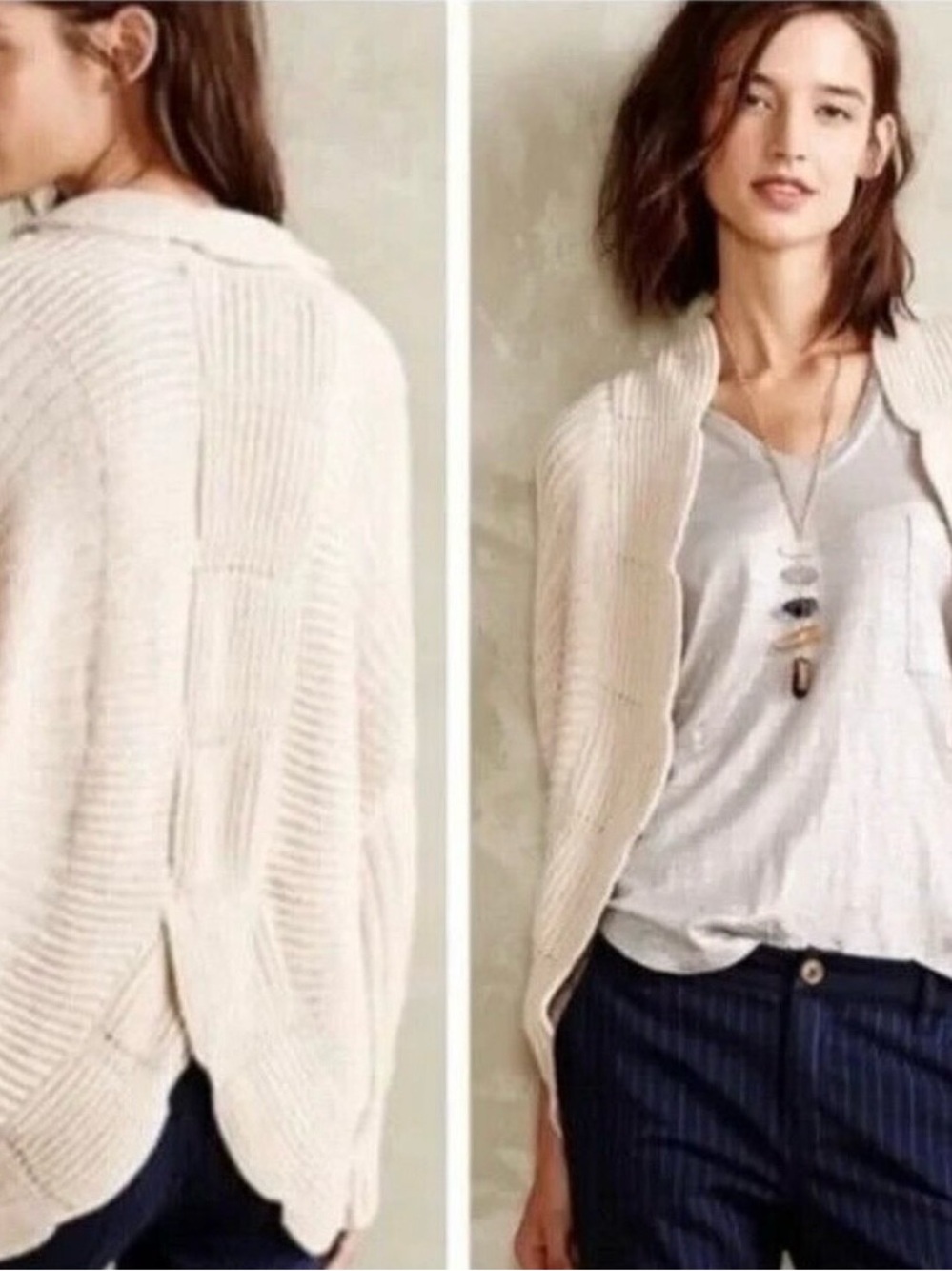 Sunday in Brooklyn ~Anthropologie Cream Open-Front Ribbed Cardigan